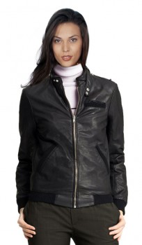 Lady in Leather bomber jacket