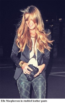 Elle Macpherson in studded leather pants