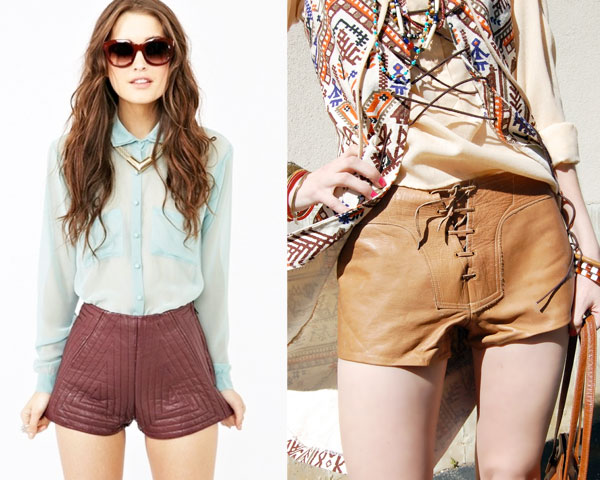 Textured leather shorts 