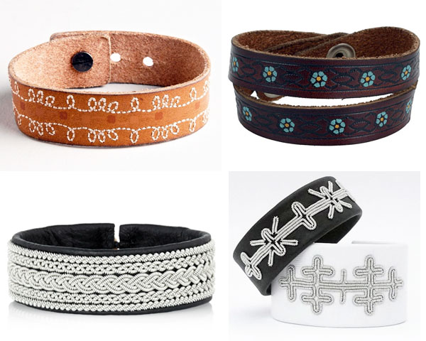 Embroidered leather bracelets