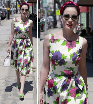 woman in bold floral dress 2013 us fashion