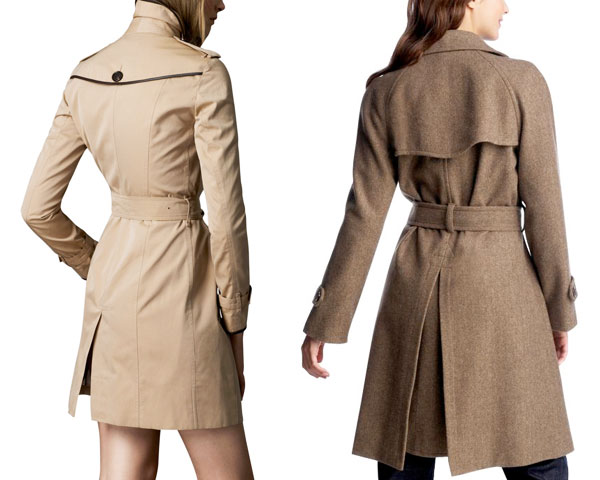 inverted pleat at the center of trench coat