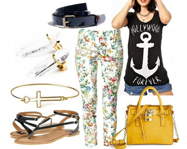 accessories on print pants