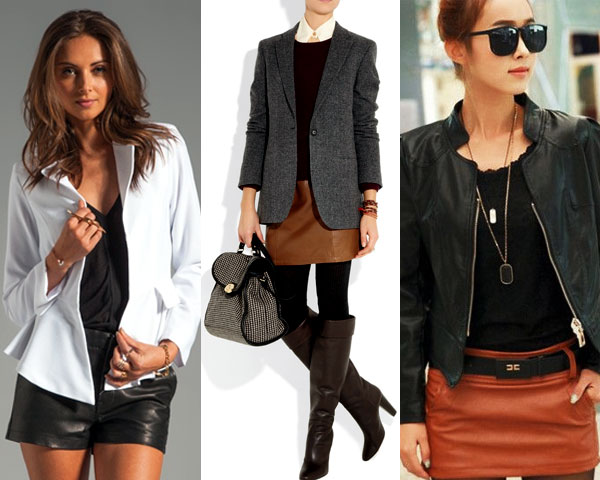 mini leather skirt with blazer