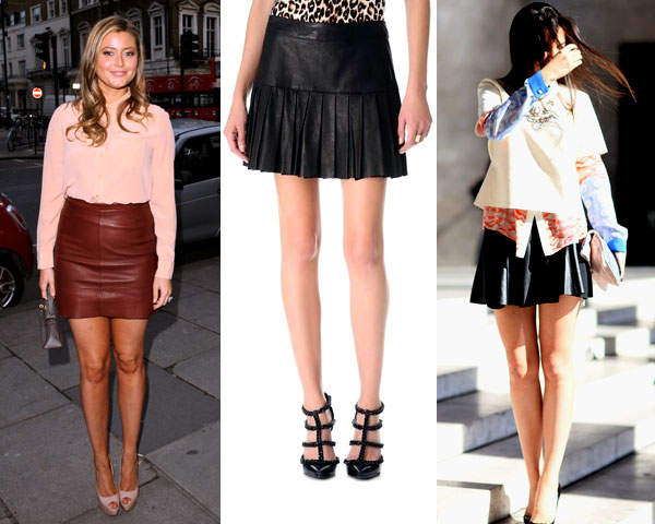 pleated leather mini skirt