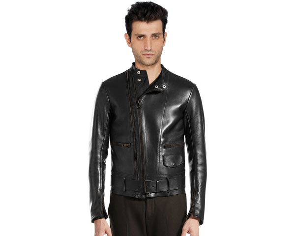 Belted Waistband Leather Biker Jacket