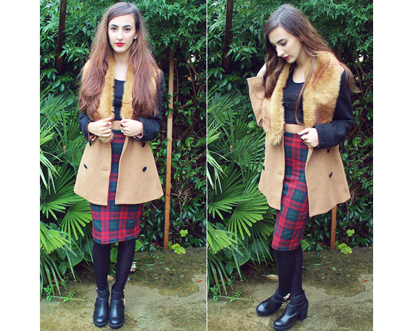 Tartan Skirts with Fur Vest