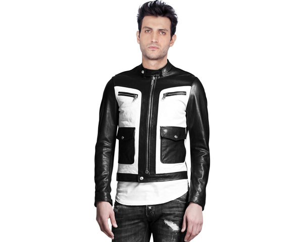 Two Tone Mens Leather Moto Jacket