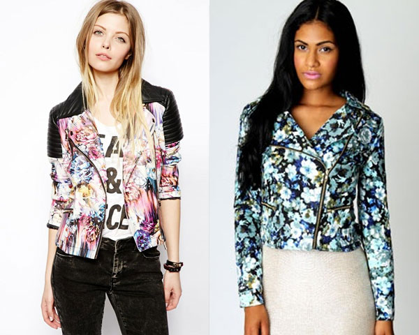 Floral-Printed biker jacket