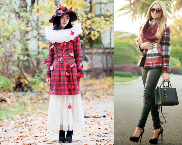 Plaid Contrast cape coat