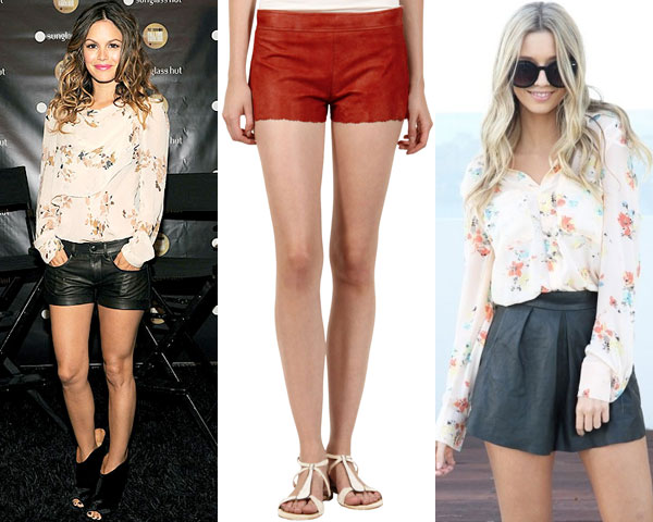 leather short with flowy blouse