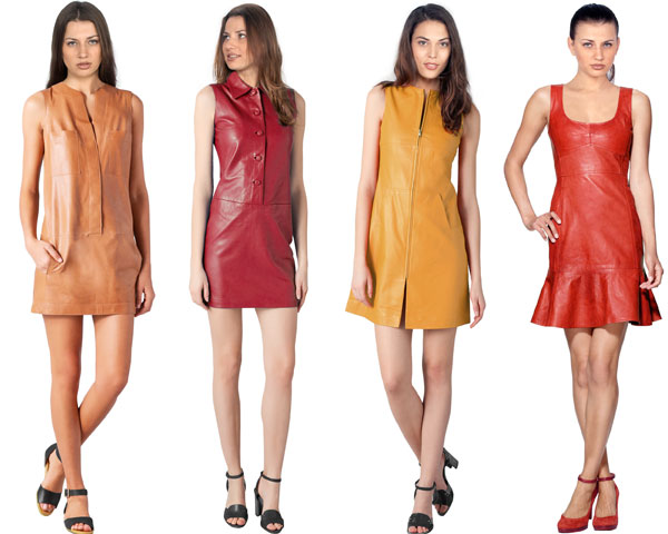 bright colored leather dresses