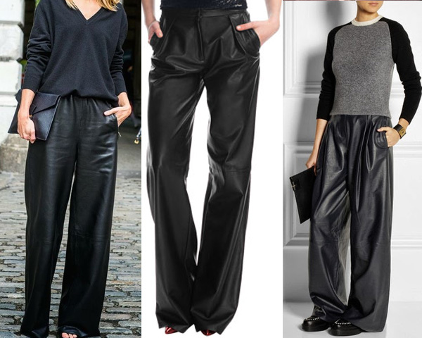 Leather wide leg pants